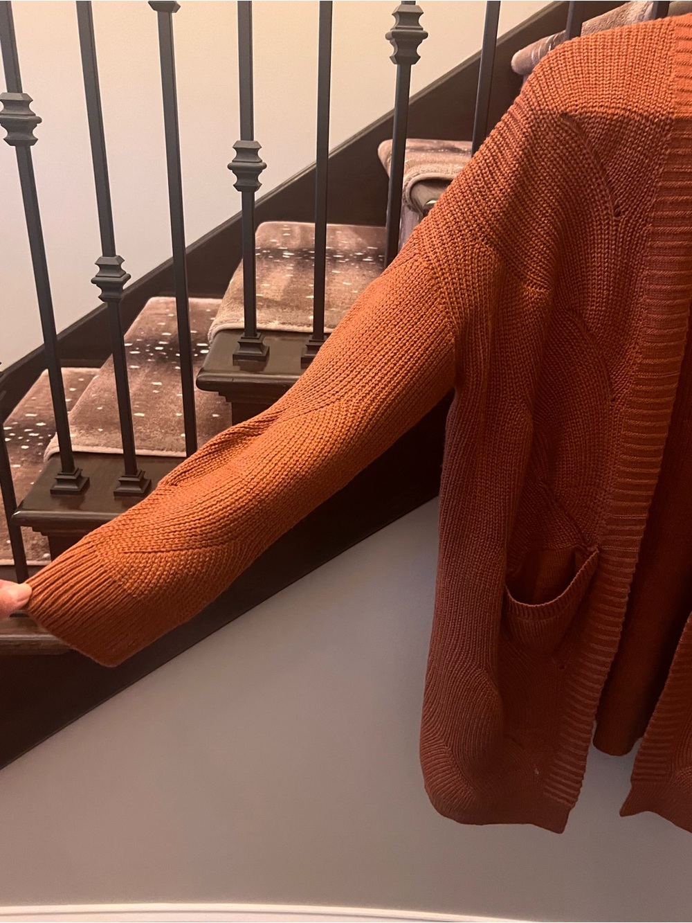 Open-Front Rust Knit Cardigan Sweater - Picture 3 of 4